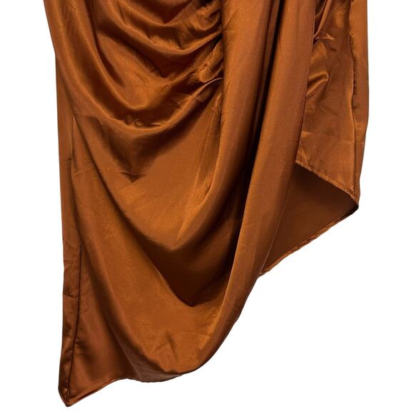 NWT Fashion Nova Valencia Wrap Satin Midi Skirt Bronze High Waist Plus Size 2X - Picture 7 of 12